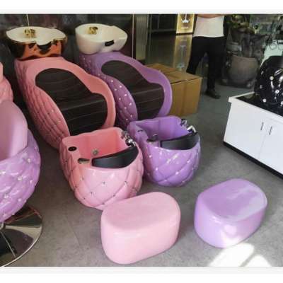 Great Foshan Factory Hot Sale Modern Cheap Pink Hair Salon Washing Shampoo Chair With Base